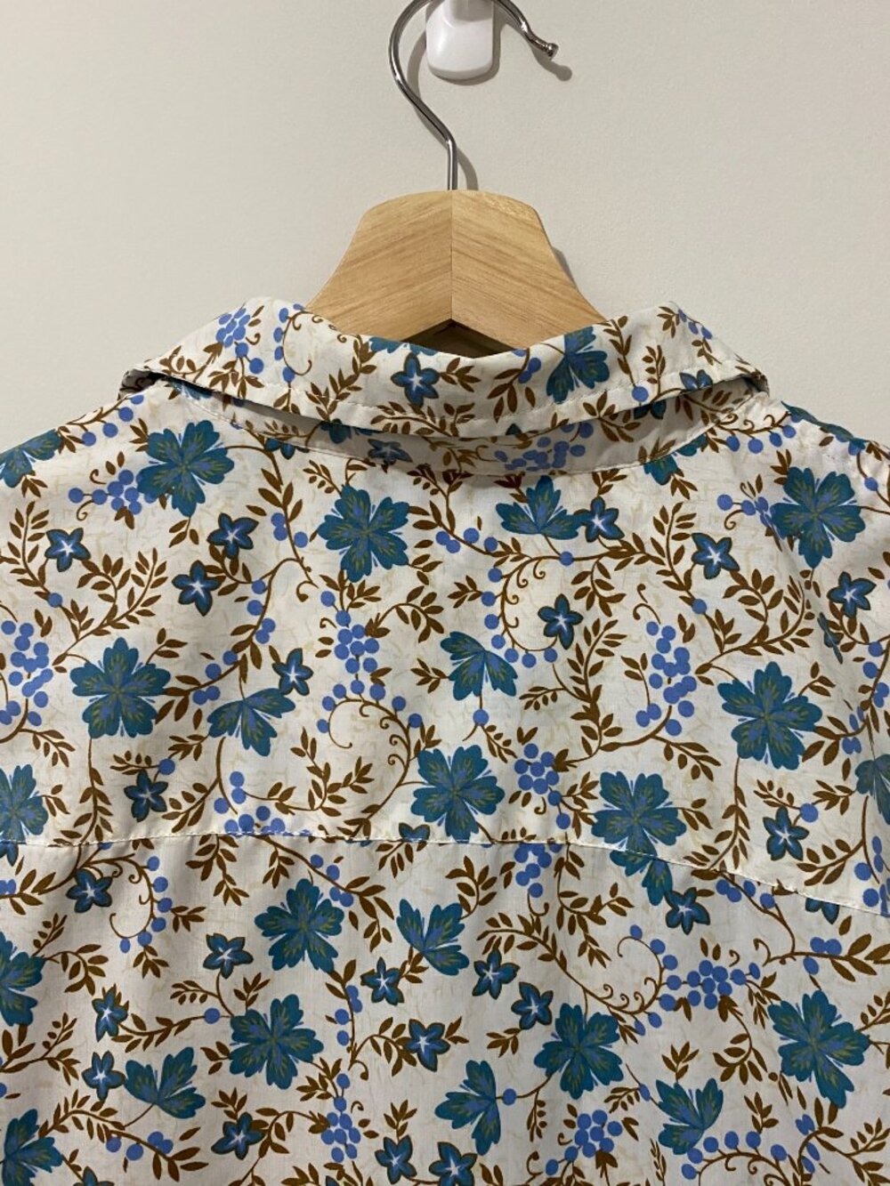 Vintage Floral Button Down Shirt Top 3/4 Sleeve Coastal Cottagecore Boxy Print - Picture 8 of 10